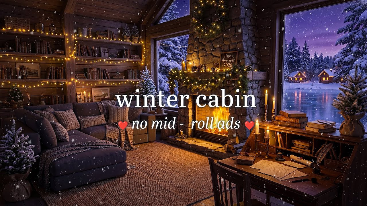 ☕ Warm Cabin Jazz (NO MID-ROLL ADS) – Fireplace Ambience in the Snow for Focus & Relaxation