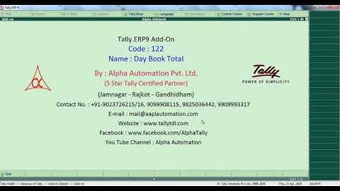 Tally Add On : Day Book Total in Tally.ERP9 software.