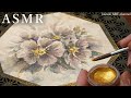 【ASMR】水彩でお花を描く音❀顔彩とキラキラ絵の具