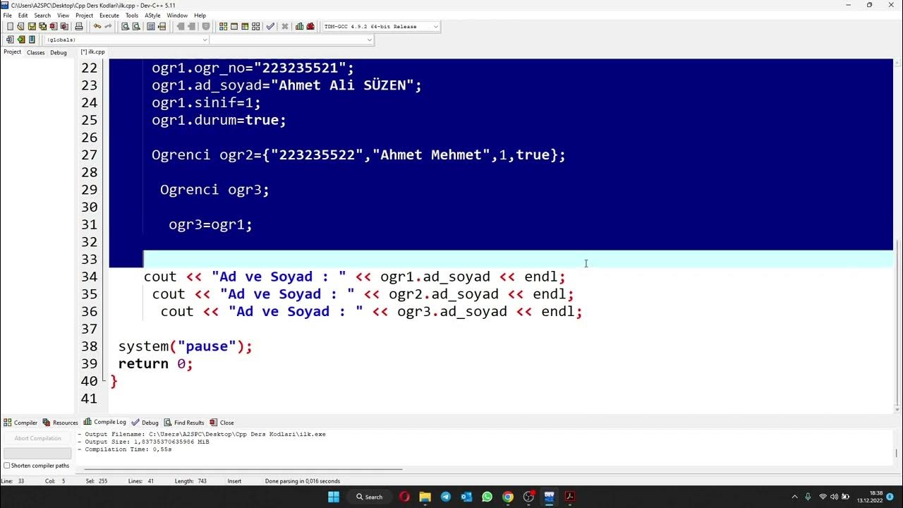 C++ da iç içe yapıların (nested structure) kullanımı - YouTube