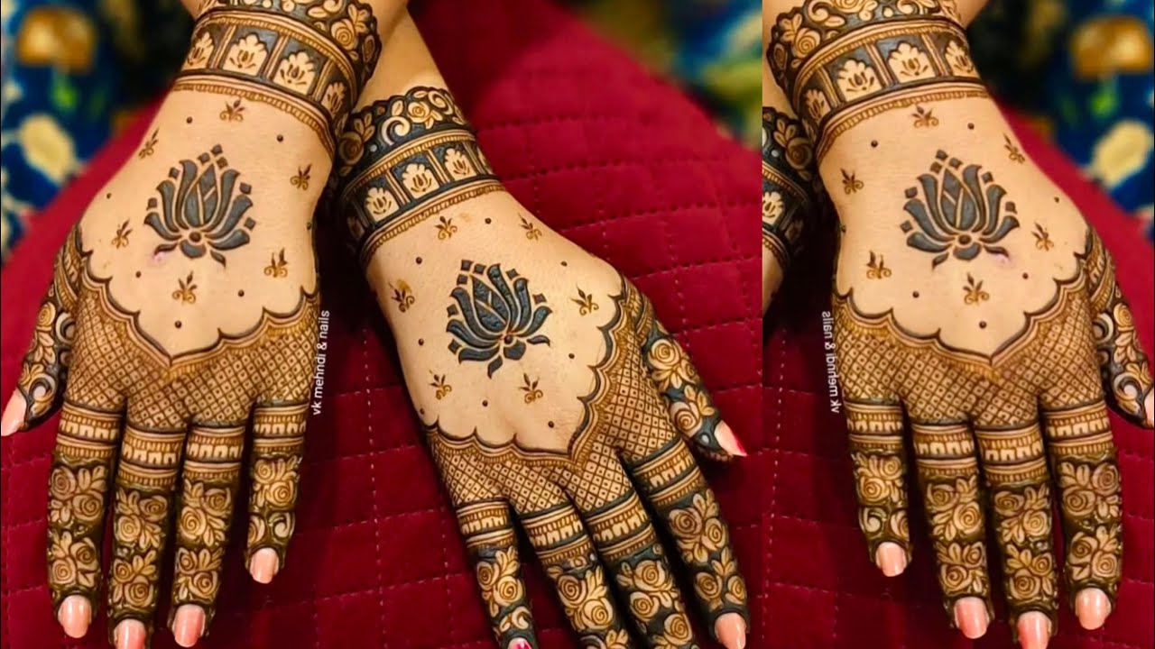 Простой и стильный арабский узор мехенди в виде лотоса | Цветочный узор мехенди на всю руку | Нов...