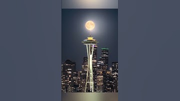 Supermoon over the Space Needle🤯🌓 #photography #moon