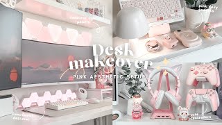 desk makeover ☆ ไอเดียจัดโต๊ะคอมพร้อมทริคซ่อนสายไฟ, แกะกล่องไอเทมโต๊ะทำงาน โทนชมพู | ZANOOK