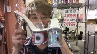 7104厚底花フラワーアクセ付きクリアースクエアサンダル キャバヒール