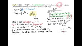 Mean Value Theorem (Rational Exponent Example)