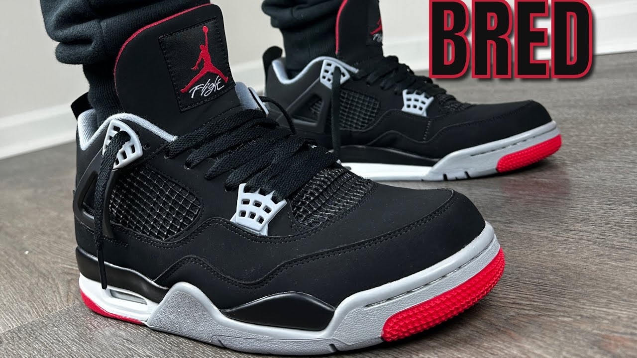 jordan 4 bred on feet