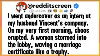 Settle a bet. I went undercover as an intern at my husband Vincent&#39;s company. On the first day... 