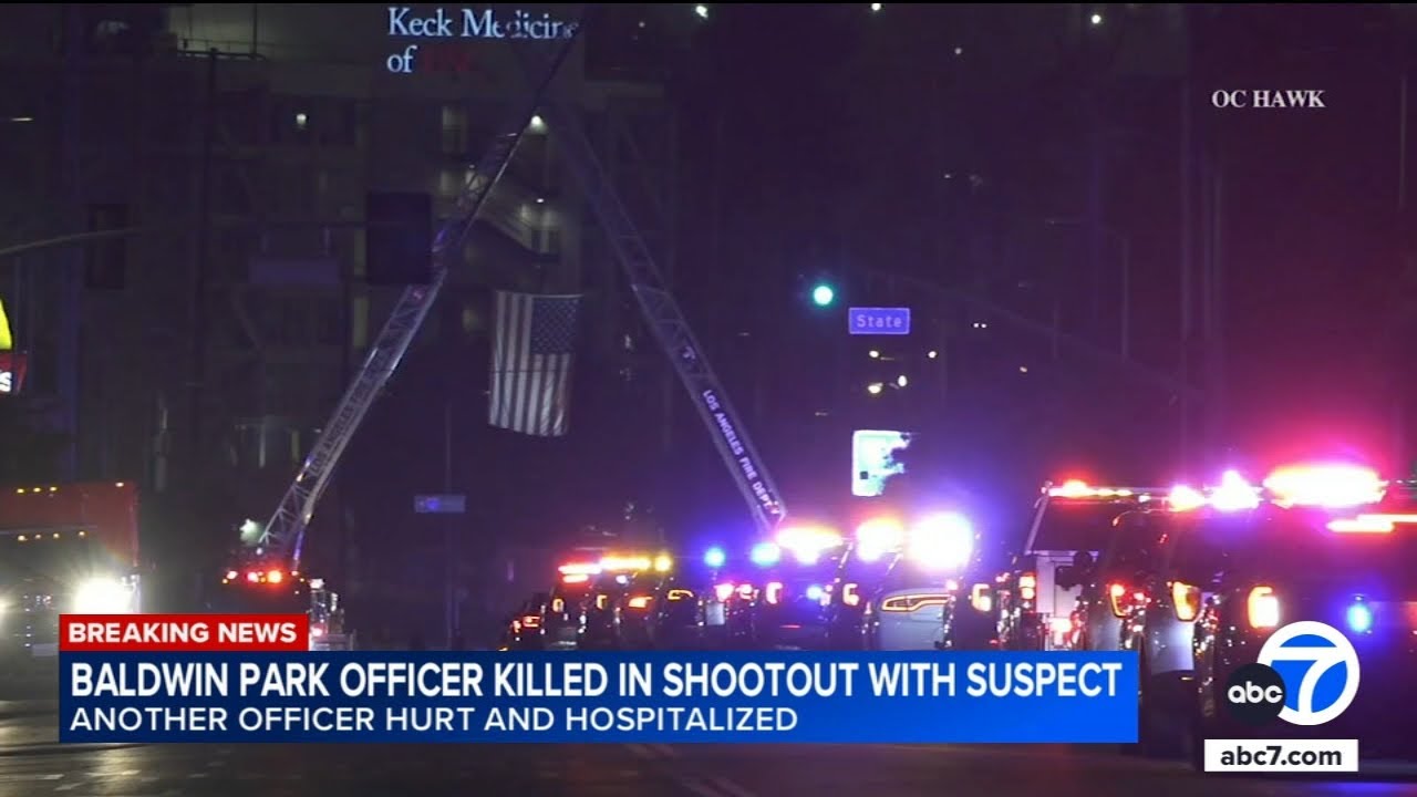 Procession held for Baldwin Park police officer killed during shootout with murder suspect