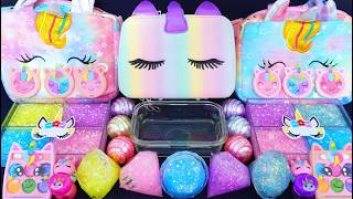 🌈ASMR🌈 Mixing "Unicorn" MakeUp Eyeshadow,Glitter Into Clear Slime #satisfying #슬라임 (991)