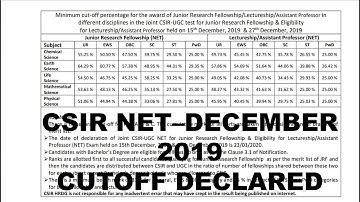 CSIR NET 2019- DECEMBER RESULT ARE OUT | CUTOFF DECLARED |CSIR NET|