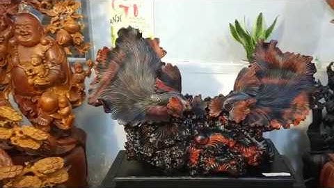 CẶP CÁ XIÊM TÀI LỘC GỖ TRẮC VỪA HOÀN THIỆN - TƯỢNG GỖ TRUNG KIÊN