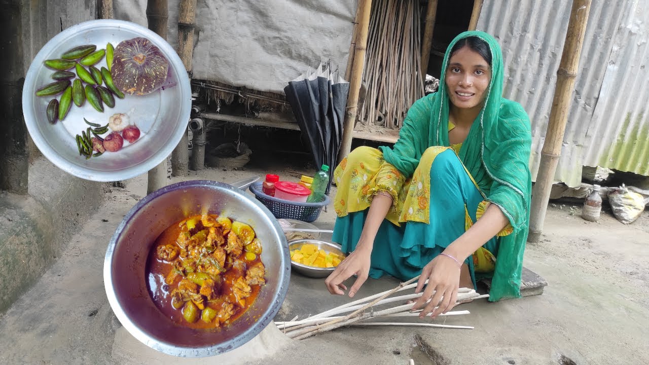 বৃষ্টির দিনে গ্রামের রান্না মিষ্টি কুমড়ার তরকারি পটল দিয়ে বয়লারের মাংস ভূনা খুব স্বাদের গ্রাম বাংলার