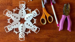 How to make a snowman paper snowflake - Step by step - Do it yourself Paper Snowflake Art