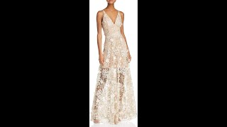 Dress the Population Women's Embellished Plunging Gown Sleeveless Floral Long Dress   Cl