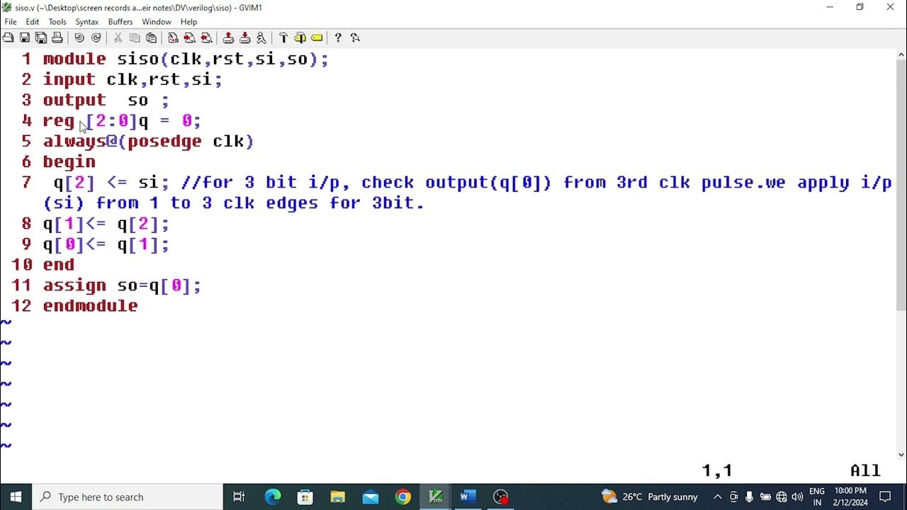 SISO RTL,test bench codes in verilog & analysis of simulated output ...