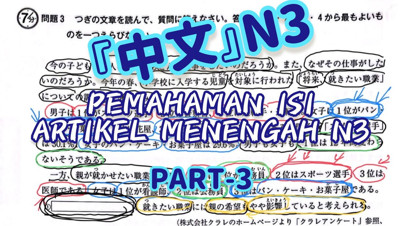 【内容理解•中文 N3】PEMAHAMAN ISI ARTIKEL MENENGAH N3 PART-3 #bahasajepang #nihongo #dokkai #jlptn3
