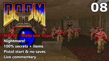 Doom II: MAP08 (Tricks and Traps) - Nightmare! 100% Secrets + Items