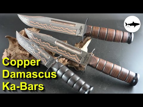 تشكيل ثلاثة سكاكين نحاسية من دمشق Ka-Bar - الفيديو الكامل