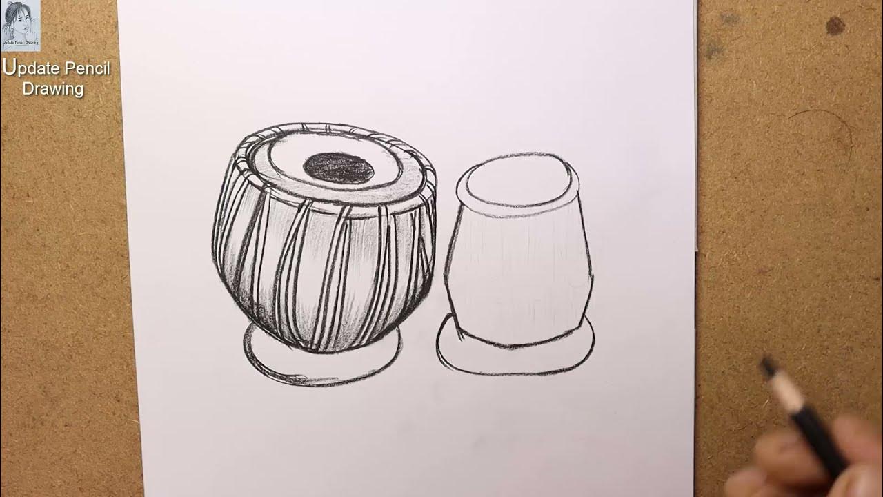 How to draw Tabla step by step Charcoal pencil sketch drawing Tabla