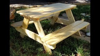 This is the process I use to build my toddler picnic tables. It takes about 2 hours for each table. Here is the link to detailed plans for 