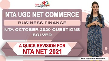 BUSINESS FINANCE | NTA NET OCTOBER 2020 QUESTIONS SOLVED |  NTA UGC NET COMMERCE | APPLE B ACADEMY