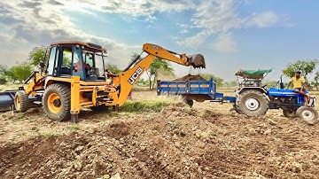 Jcb 3dx Backhoe Loading Mud In Powertrac Tractor | Jcb Khudai |Jcb Video | jcb cartoon | Tractors