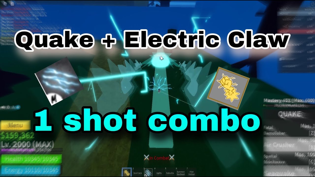 Best Quake + Electro Claw One Shot Combo』Bounty Hunt l Roblox, Blox fruits  update 15