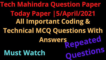 Repeated Questions | Tech Mahindra Important Questions With Answers | 5-April-2021|In PDF|Must Watch