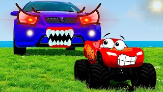 Monster Truck Lightning McQueen vs Big \& Small Cars - BeamNG.drive
