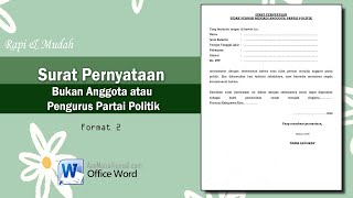 Surat Pernyataan Bukan Anggota atau Pengurus Partai Politik || SURAT PERNYATAAN | Form