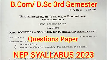 B.COM/ B.SC 3RD SEMESTER SOCIOLOGY OF TOURISM AND MANAGEMENT QUESTIONS PAPER 2023.