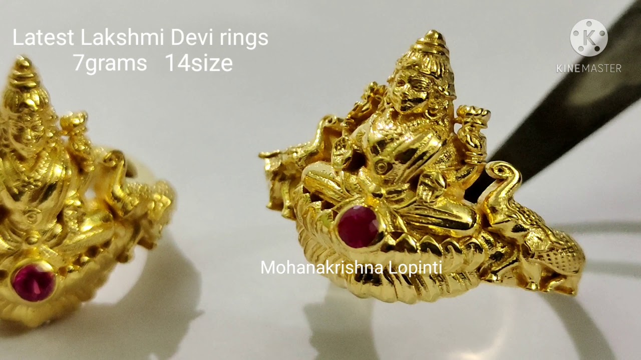 Latest Traditional Gold Plated Floral Lakshmi Design Pink and White Stone  Studded Adjustable Finger Ring for