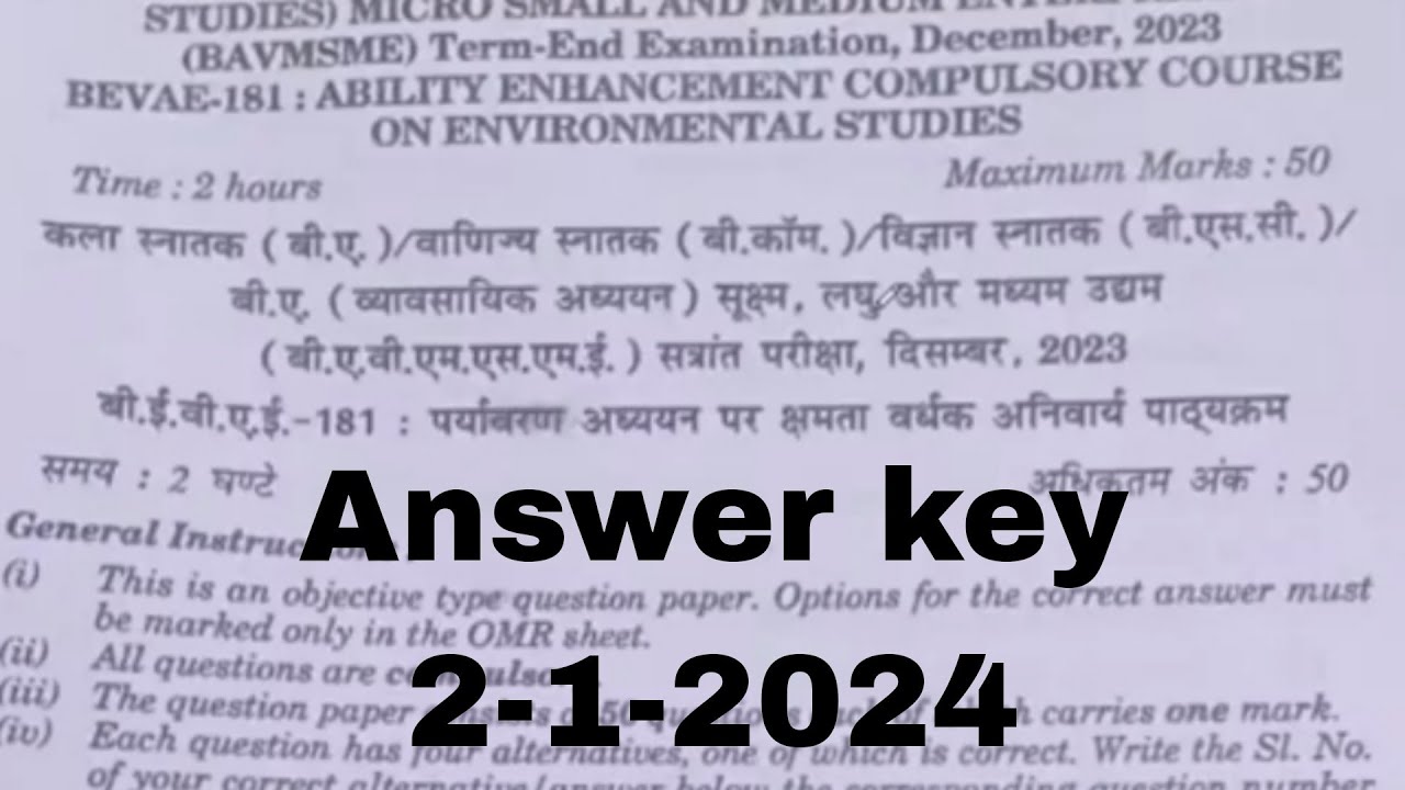 BEVAE 181 Answer Key 2023 Answer Key Of BEVAE 181 December 2023 Exam ...