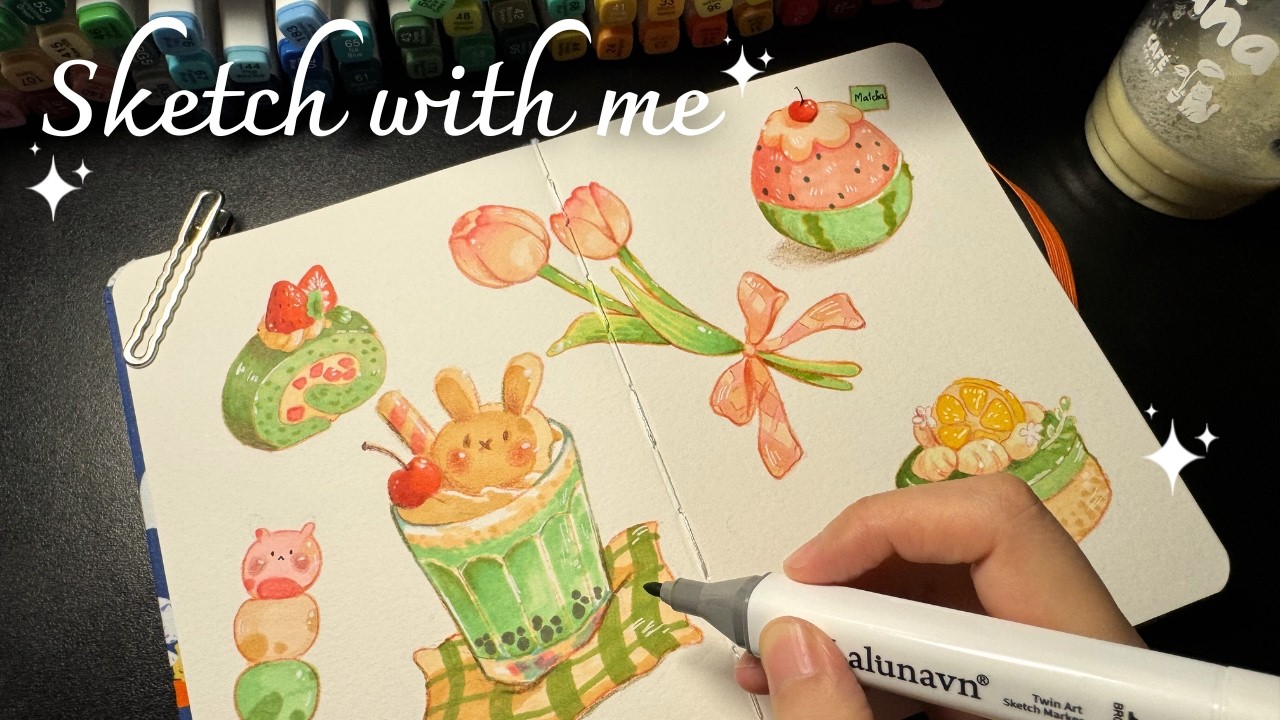 Sketch with me ✨ Coloring with the new marker set #asmr #markers #sketch