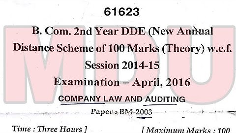 B.com 2nd Year dde (New Annual Distance) Company Law And Auditing Question Paper Mdu Apirl 2016