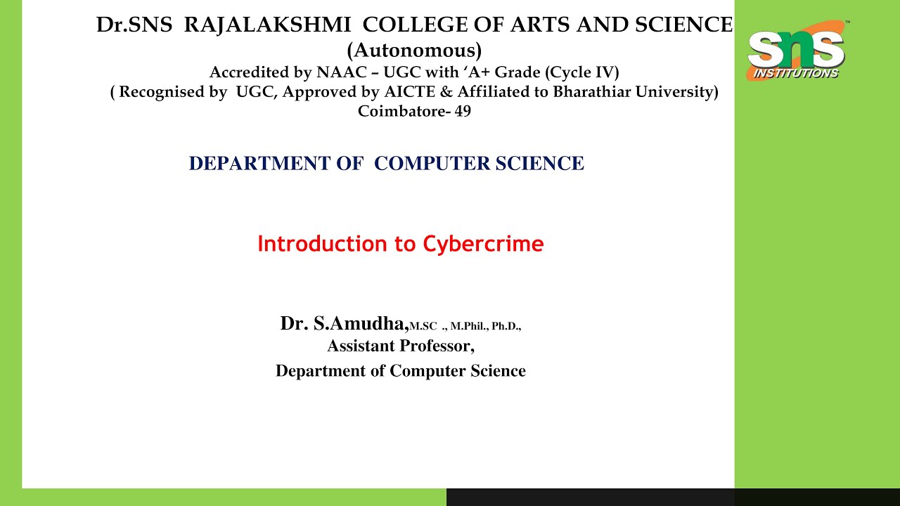 Introduction to Cybercrime|Digital Forensic|SNS Institution