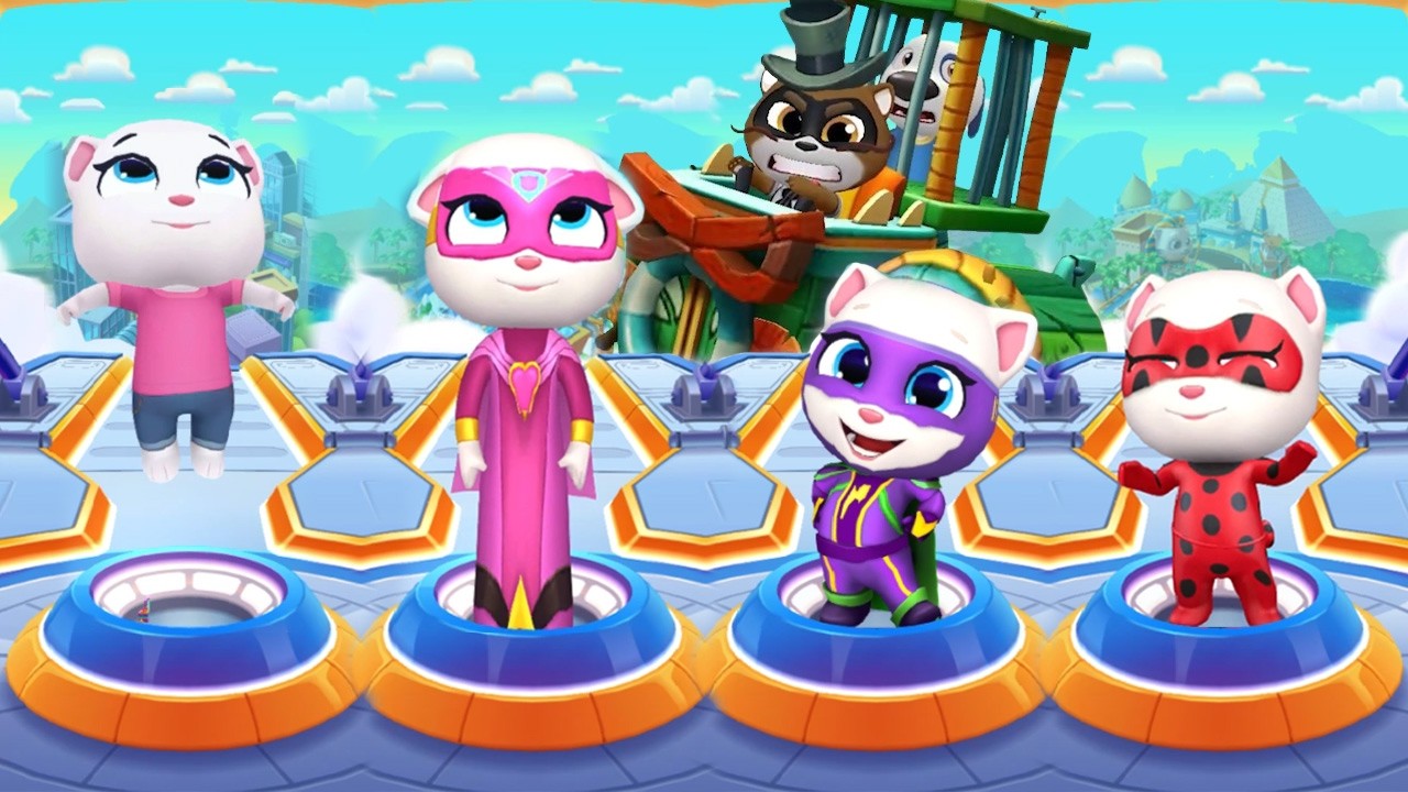 Talking Tom Hero Dash - Four Unique Outfit Angela vs Bosses Fight Gameplay