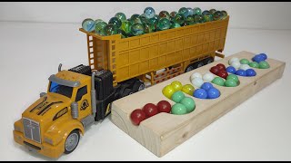 Marble Run Race ☆ HABA Slope & Retro Makita Truck, Excavator, Garbage Truck, Dump Truck, Ambulance