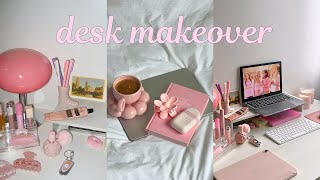 desk makeover 🎀 pinterest inspired, pink desk setup, and getting ready with me ✨💕