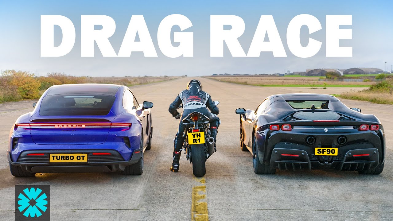 1000-сильный Porsche против 1000-сильного Ferrari против Bike: ГОНКА на 1/4 мили