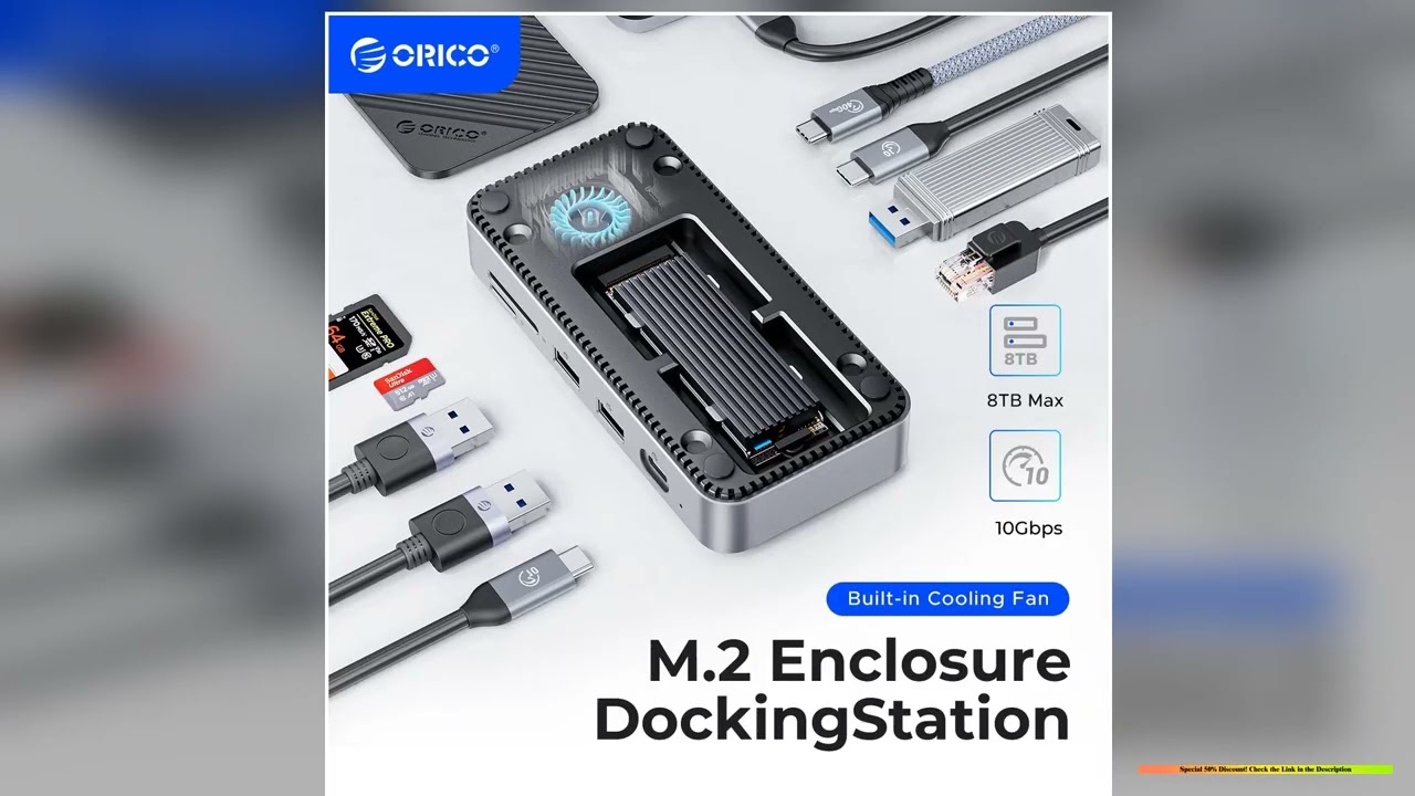 ORICO USB C Display Hub 10Gbps with Cooling Fan M2 NVMe SATA SSD Enclosure HDMI RJ45 SDTF Docking