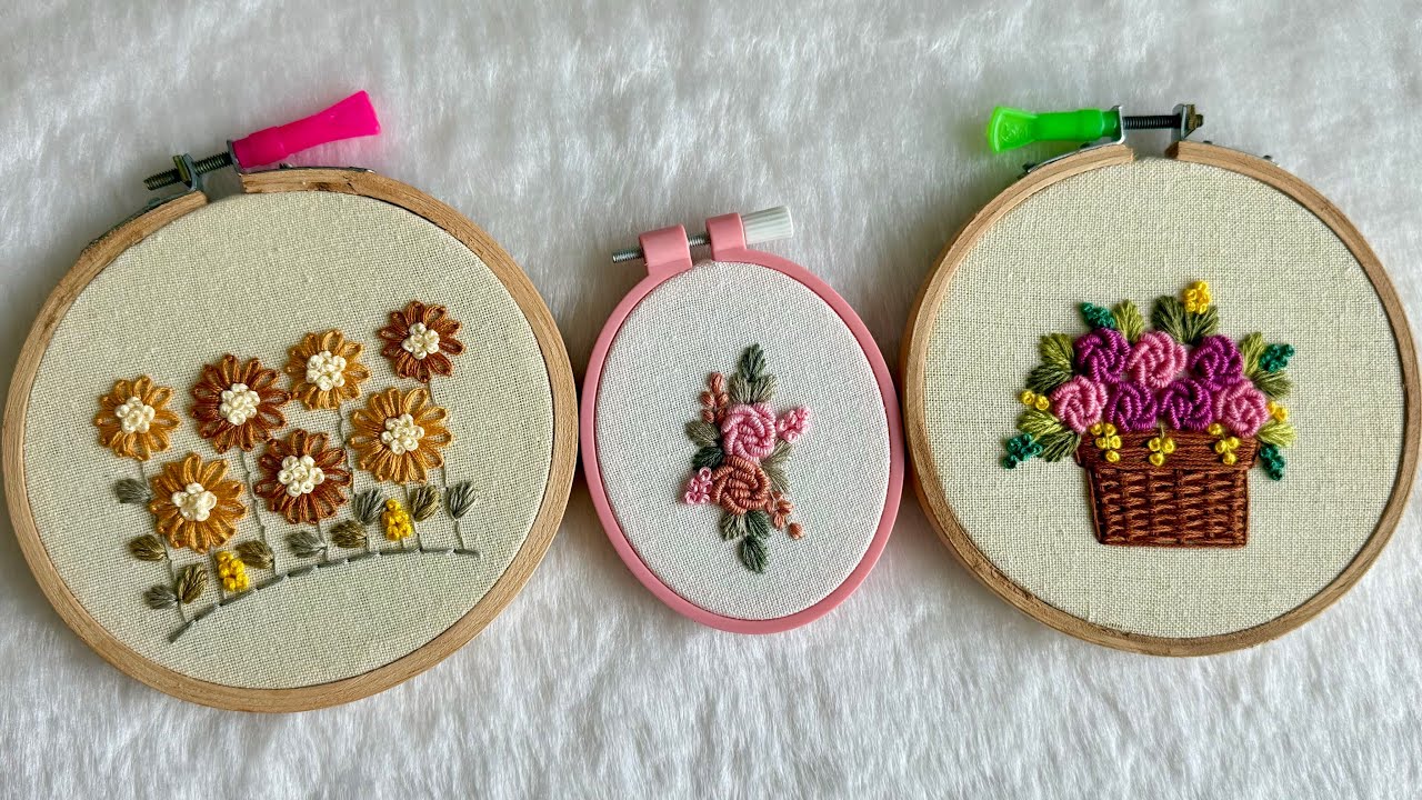 Bullion Rose and Lazy Daisy Flower Embroidery Designs For Beginners | Hand Embroidery Compilation ❤️