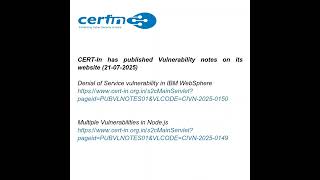 CERT-In has published Vulnerability notes on its website (21-07-2025)