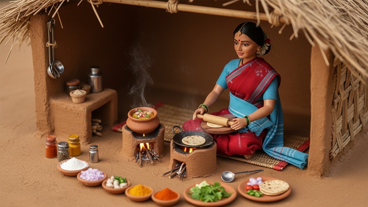 🍲🥘Miniature Doll Tiny Roti and Dal Cooking ASMR | Indian Village Tiny Kitchen Meal Recipe