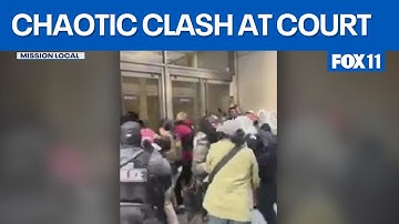 VIDEO: Agents, protesters in violent clash outside SF courthouse  | FOX 11 LA
