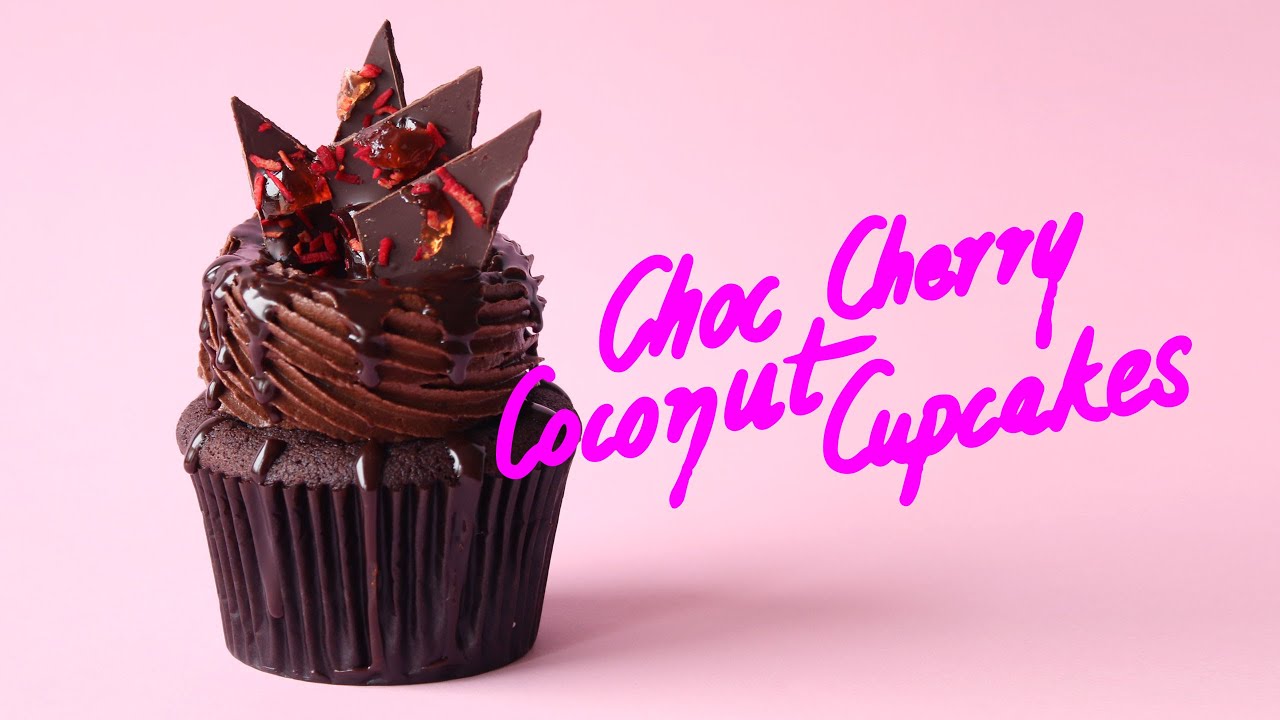 Chocolate Cherry Coconut Cupcakes | The Scran Line | Tastemade