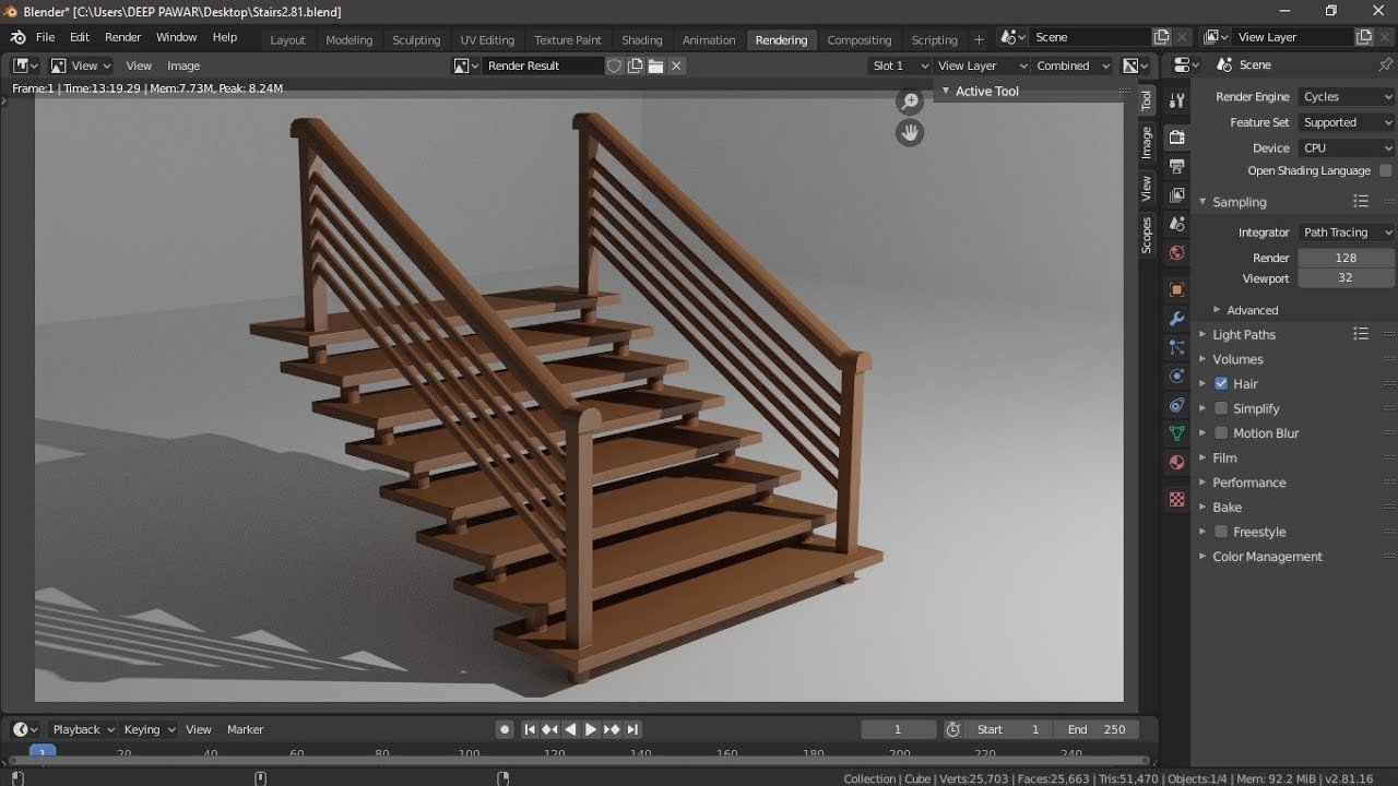 Wooden Stairs Modelling and Rendering in Blender 2.81 ...