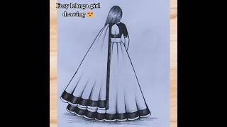 Back Side Girl Lehenga Drawing 😍🔥 | Easy Traditional Dress Drawing #viralshorts