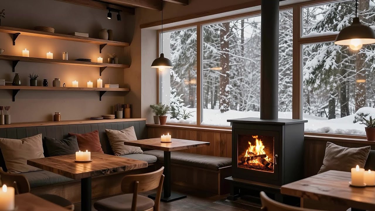 Cozy Winter Jazz Cafe ☕ Relaxing Fireplace & Smooth Jazz for Study, Sleep, Chill