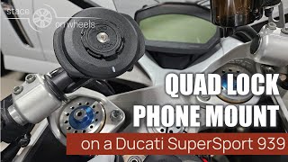 Quad Lock Stem Mount on a Ducati SuperSport for Phone Charging